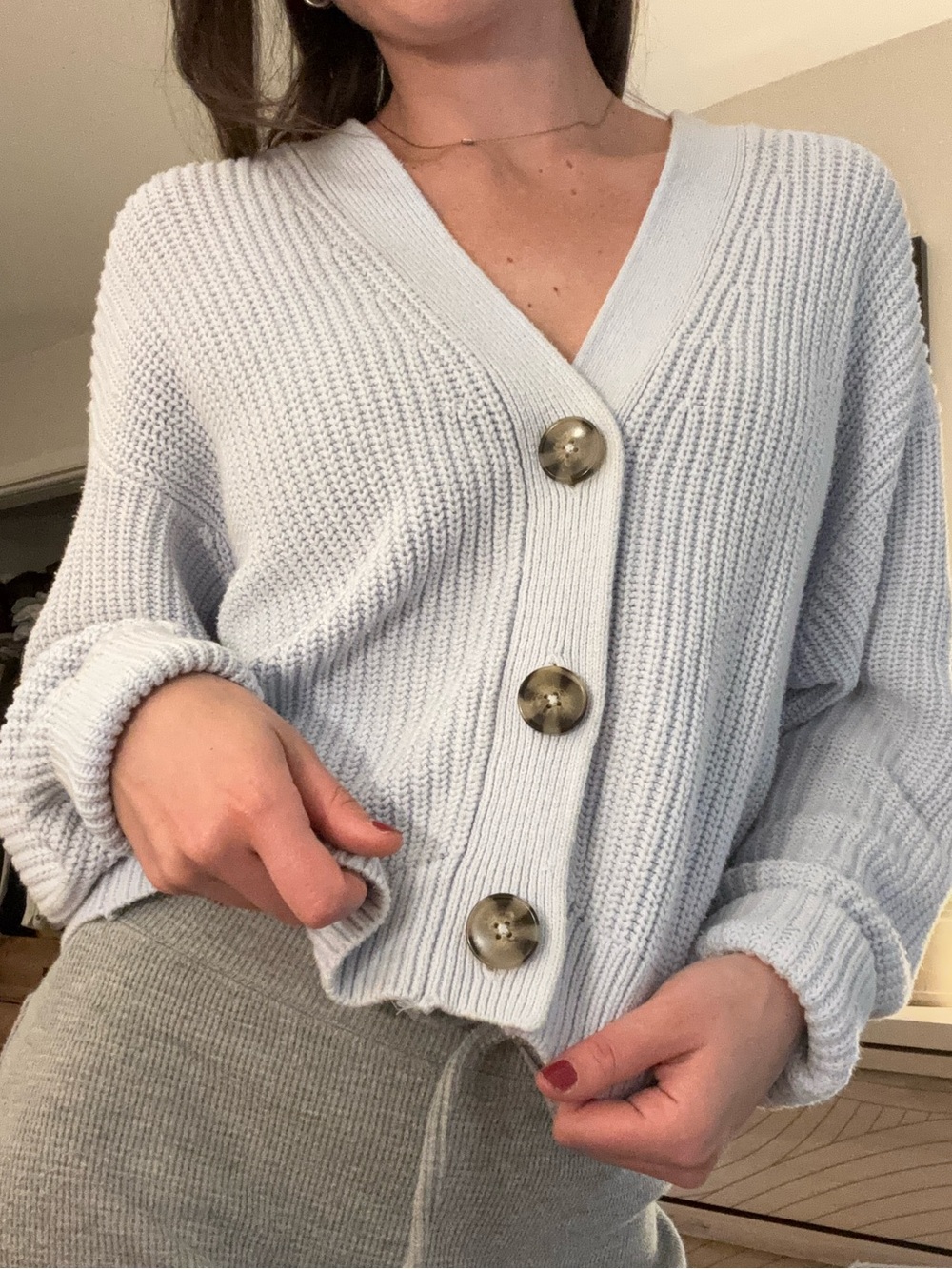 H&M Pale Blue Oversized Button-Front Knit Cardigan